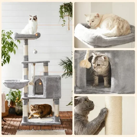 Feandrea Cat Tree Height 138 cm, Cat Play Tower, with Base and 9 Scratching Posts